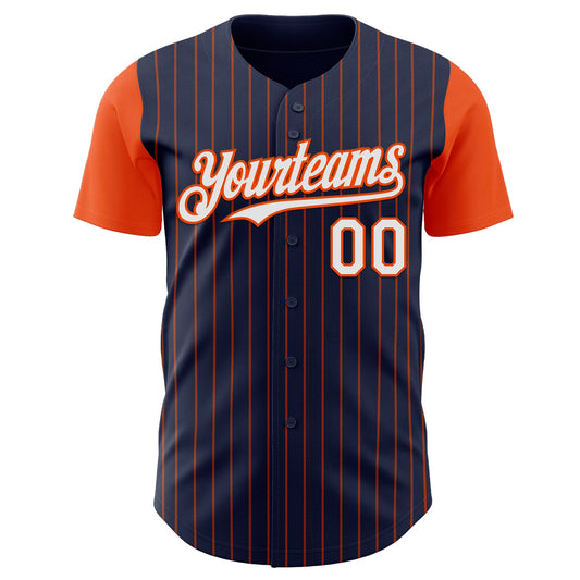Custom Navy Orange Pinstripe White Authentic Two Tone Baseball Jersey - Sky-Custom