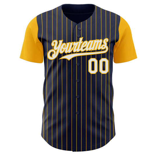 Custom Navy Gold Pinstripe White Authentic Two Tone Baseball Jersey - Sky-Custom