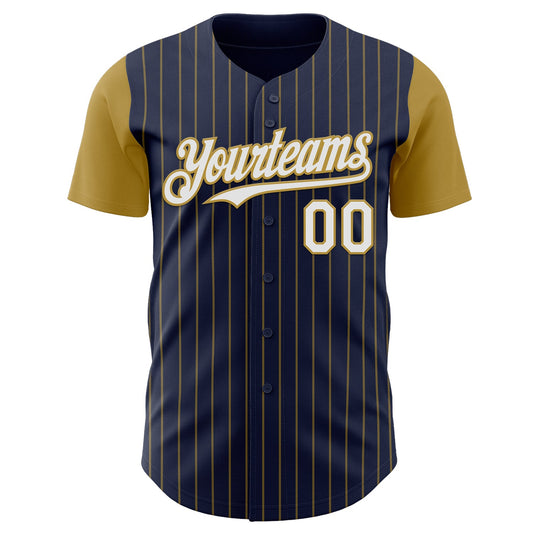 Custom Navy Old Gold Pinstripe White Authentic Two Tone Baseball Jersey - Sky-Custom