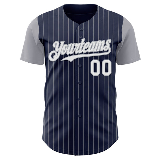 Custom Navy Gray Pinstripe White Authentic Two Tone Baseball Jersey - Sky-Custom