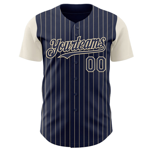 Custom Navy Cream Pinstripe Cream Authentic Two Tone Baseball Jersey - Sky-Custom