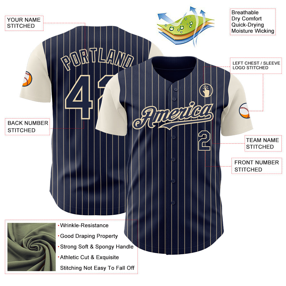 Custom Navy Cream Pinstripe Cream Authentic Two Tone Baseball Jersey - Sky-Custom