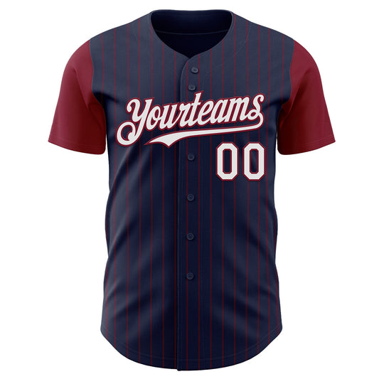 Custom Navy Crimson Pinstripe White Authentic Two Tone Baseball Jersey - Sky-Custom