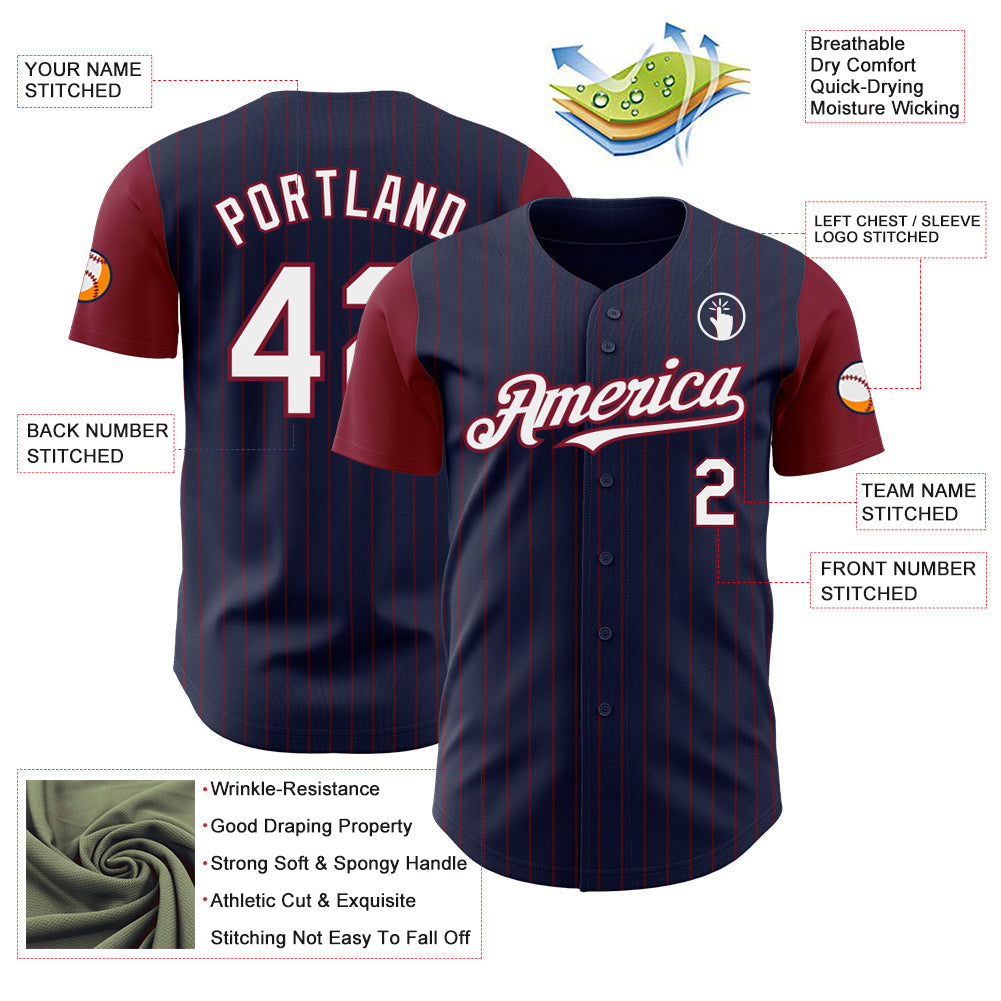 Custom Navy Crimson Pinstripe White Authentic Two Tone Baseball Jersey - Sky-Custom