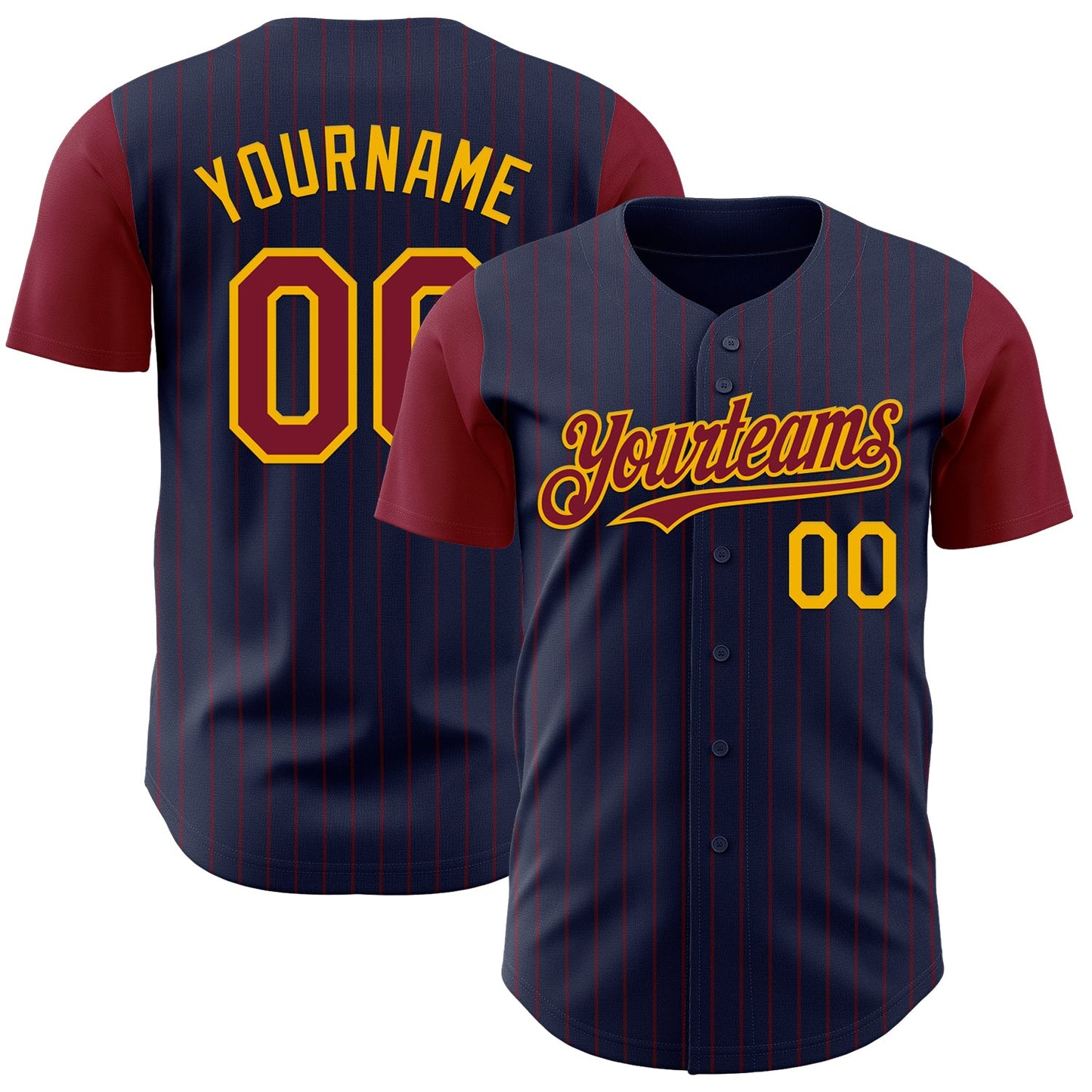 Custom Navy Crimson Pinstripe Gold Authentic Two Tone Baseball Jersey - Sky-Custom