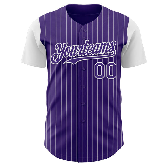 Custom Purple White Pinstripe White Authentic Two Tone Baseball Jersey - Sky-Custom