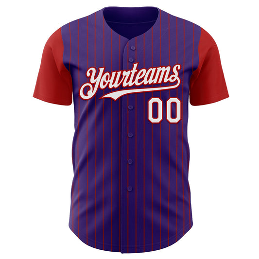 Custom Purple Red Pinstripe White Authentic Two Tone Baseball Jersey - Sky-Custom