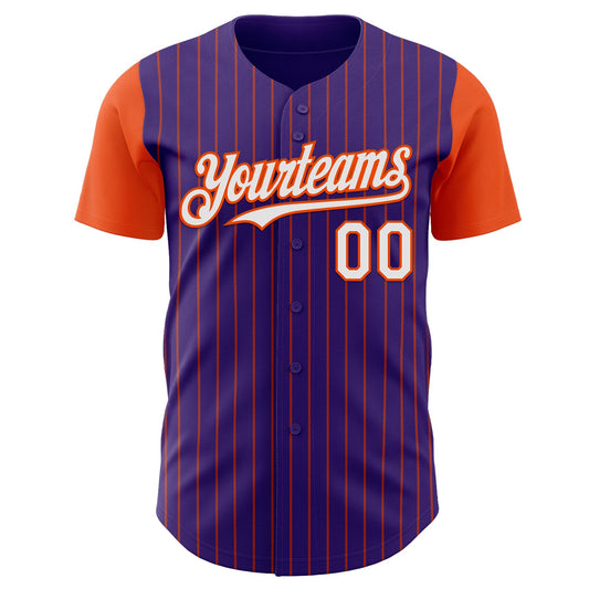 Custom Purple Orange Pinstripe White Authentic Two Tone Baseball Jersey - Sky-Custom
