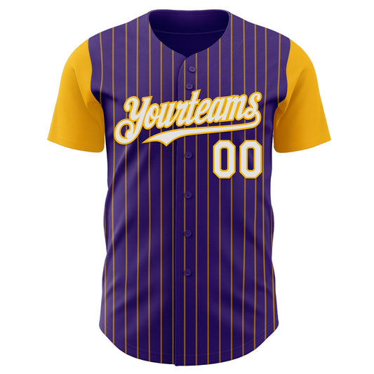 Custom Purple Gold Pinstripe White Authentic Two Tone Baseball Jersey - Sky-Custom
