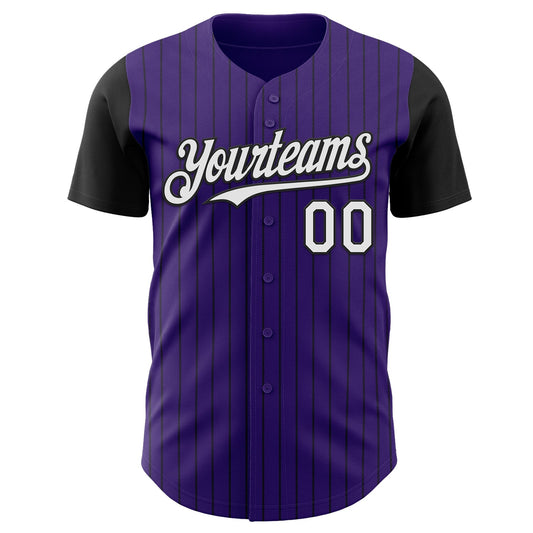 Custom Purple Black Pinstripe White Authentic Two Tone Baseball Jersey - Sky-Custom