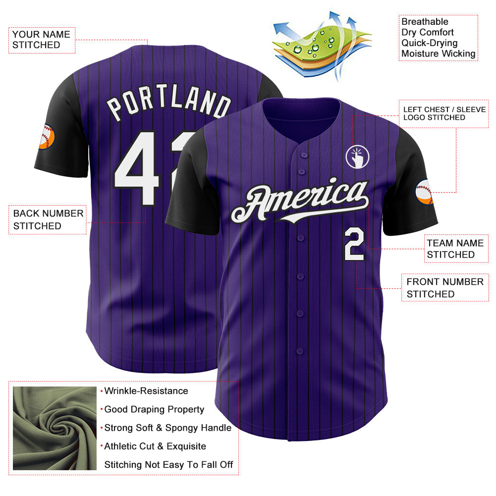 Custom Purple Black Pinstripe White Authentic Two Tone Baseball Jersey - Sky-Custom