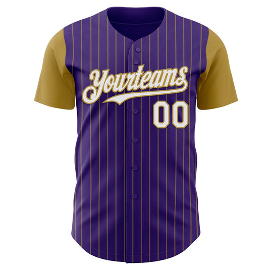 Custom Purple Old Gold Pinstripe White Authentic Two Tone Baseball Jersey - Sky-Custom