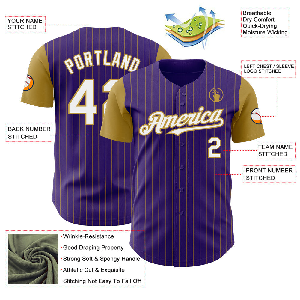 Custom Purple Old Gold Pinstripe White Authentic Two Tone Baseball Jersey - Sky-Custom