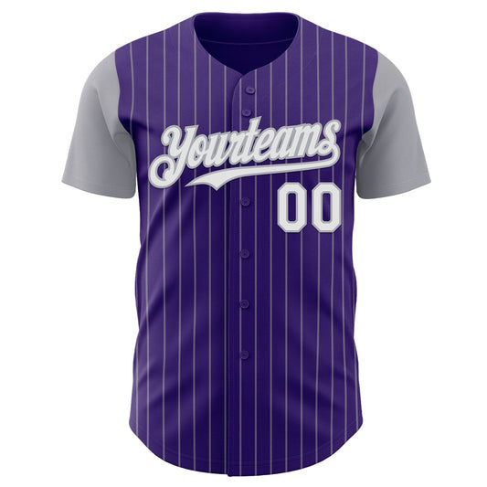 Custom Purple Gray Pinstripe White Authentic Two Tone Baseball Jersey - Sky-Custom