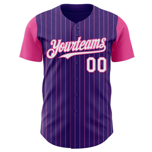 Custom Purple Pink Pinstripe White Authentic Two Tone Baseball Jersey - Sky-Custom