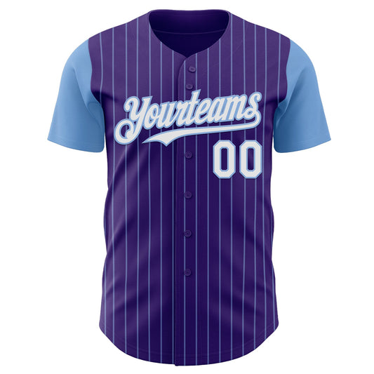 Custom Purple Light Blue Pinstripe White Authentic Two Tone Baseball Jersey - Sky-Custom