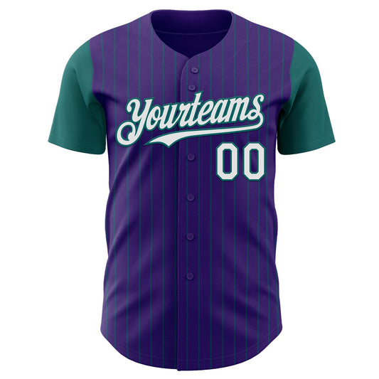 Custom Purple Teal Pinstripe White Authentic Two Tone Baseball Jersey - Sky-Custom