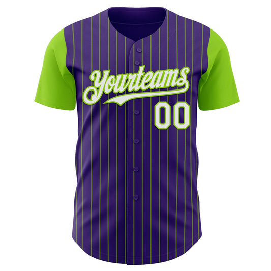 Custom Purple Neon Green Pinstripe White Authentic Two Tone Baseball Jersey - Sky-Custom