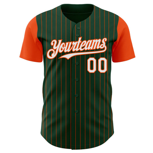 Custom Green Orange Pinstripe White Authentic Two Tone Baseball Jersey - Sky-Custom