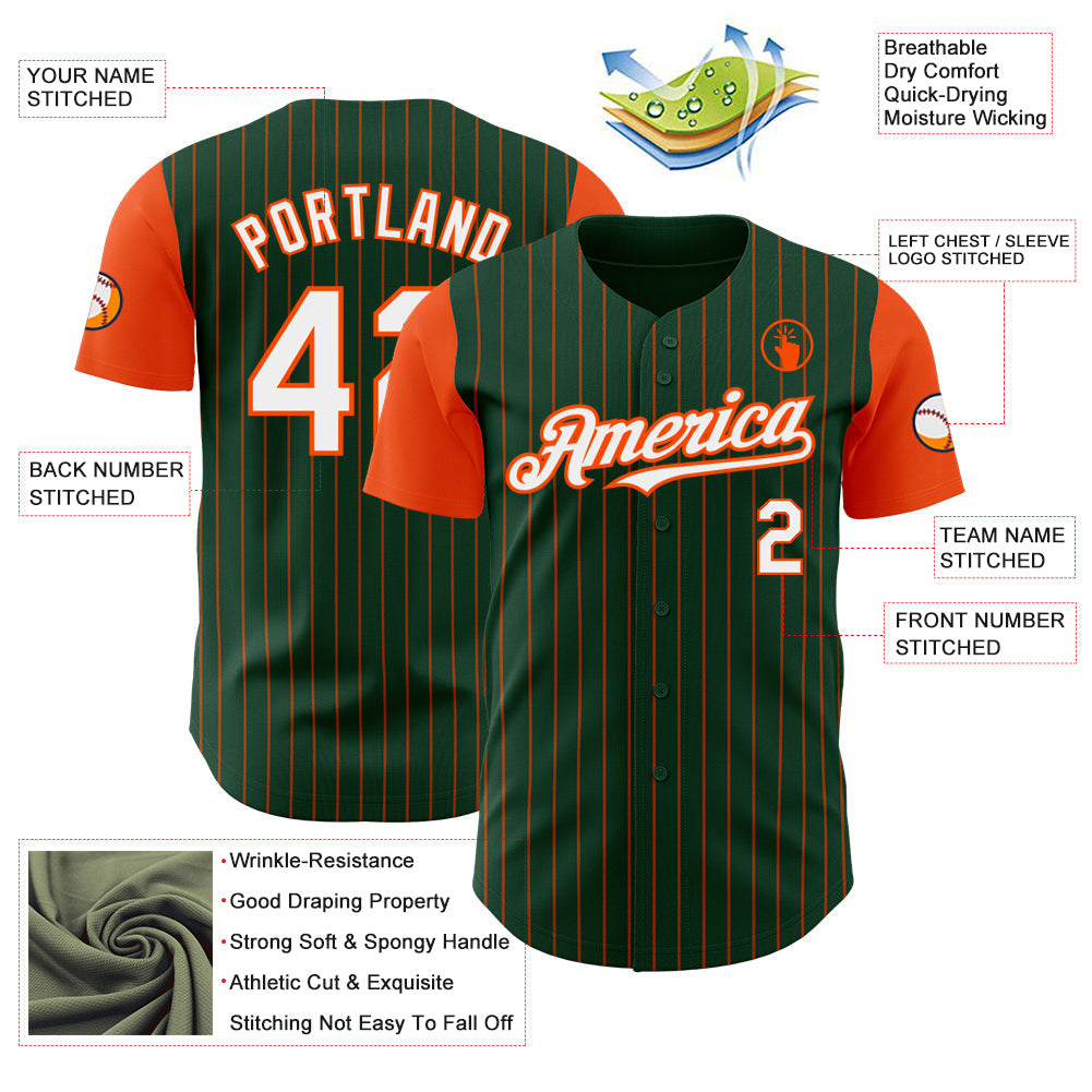 Custom Green Orange Pinstripe White Authentic Two Tone Baseball Jersey - Sky-Custom