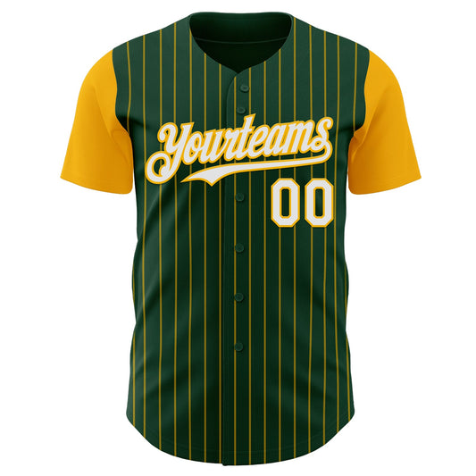 Custom Green Gold Pinstripe White Authentic Two Tone Baseball Jersey - Sky-Custom