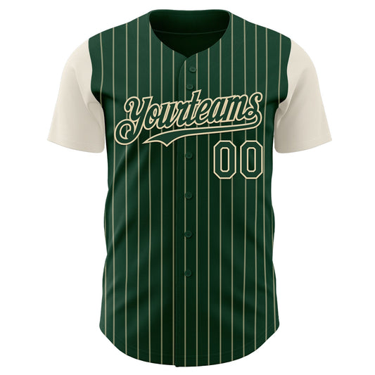 Custom Green Cream Pinstripe Cream Authentic Two Tone Baseball Jersey - Sky-Custom