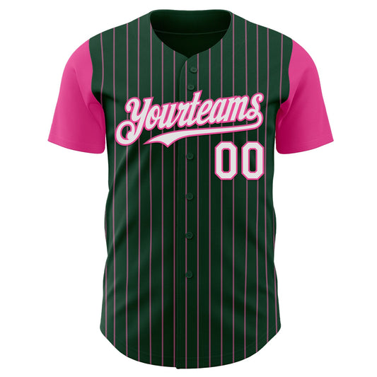 Custom Green Pink Pinstripe White Authentic Two Tone Baseball Jersey - Sky-Custom