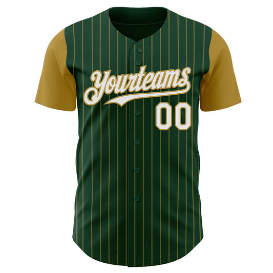 Custom Green Old Gold Pinstripe White Authentic Two Tone Baseball Jersey - Sky-Custom