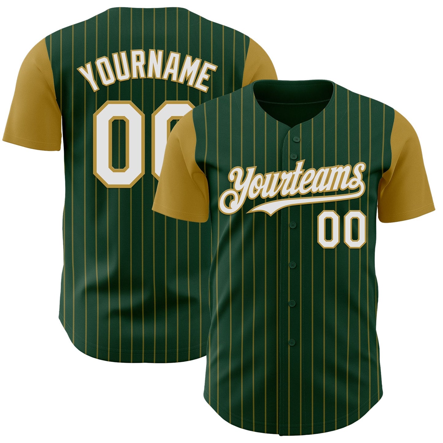 Custom Green Old Gold Pinstripe White Authentic Two Tone Baseball Jersey - Sky-Custom