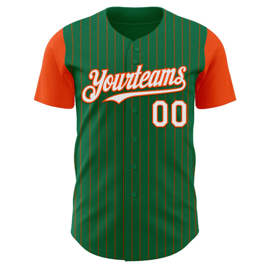 Custom Kelly Green Orange Pinstripe White Authentic Two Tone Baseball Jersey - Sky-Custom