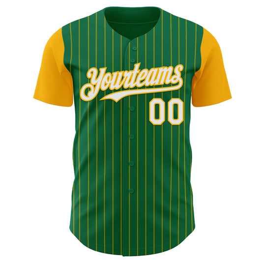 Custom Kelly Green Gold Pinstripe White Authentic Two Tone Baseball Jersey - Sky-Custom