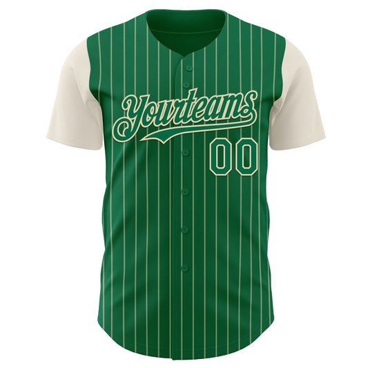 Custom Kelly Green Cream Pinstripe Cream Authentic Two Tone Baseball Jersey - Sky-Custom