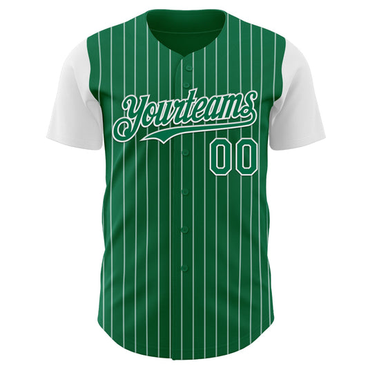 Custom Kelly Green White Pinstripe White Authentic Two Tone Baseball Jersey - Sky-Custom