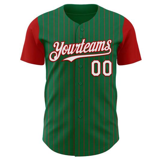 Custom Kelly Green Red Pinstripe White Authentic Two Tone Baseball Jersey - Sky-Custom