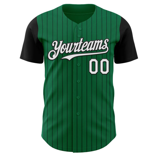 Custom Kelly Green Black Pinstripe White Authentic Two Tone Baseball Jersey - Sky-Custom