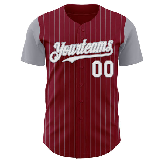 Custom Crimson Gray Pinstripe White Authentic Two Tone Baseball Jersey - Sky-Custom