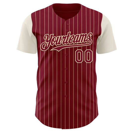 Custom Crimson Cream Pinstripe Cream Authentic Two Tone Baseball Jersey - Sky-Custom