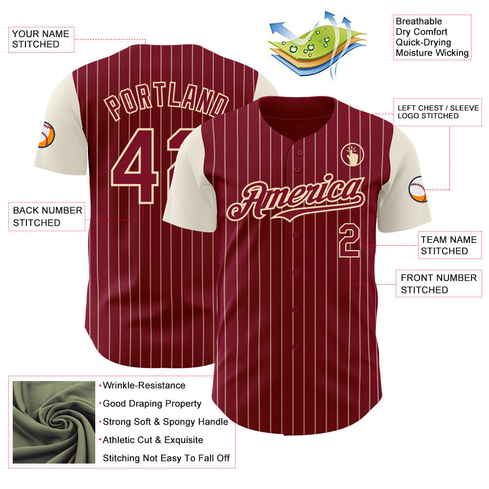 Custom Crimson Cream Pinstripe Cream Authentic Two Tone Baseball Jersey - Sky-Custom