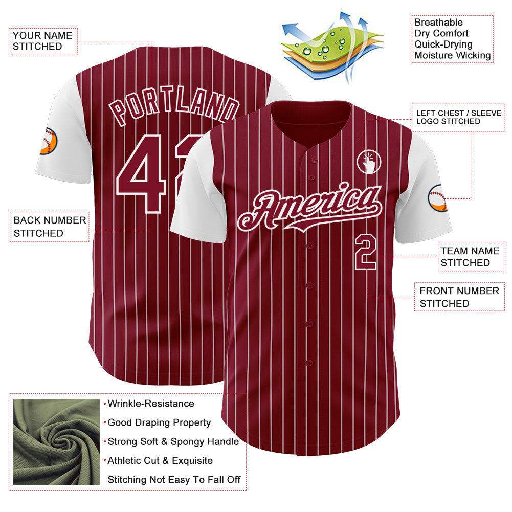 Custom Crimson White Pinstripe White Authentic Two Tone Baseball Jersey - Sky-Custom