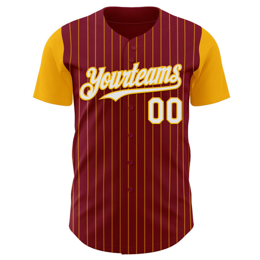 Custom Crimson Gold Pinstripe White Authentic Two Tone Baseball Jersey - Sky-Custom