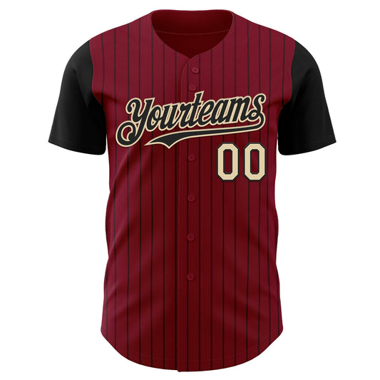 Custom Crimson Black Pinstripe Cream Authentic Two Tone Baseball Jersey - Sky-Custom