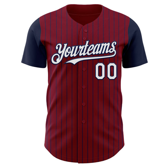Custom Crimson Navy Pinstripe White Authentic Two Tone Baseball Jersey - Sky-Custom