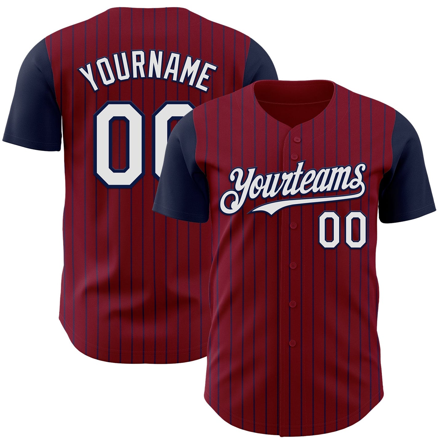 Custom Crimson Navy Pinstripe White Authentic Two Tone Baseball Jersey - Sky-Custom