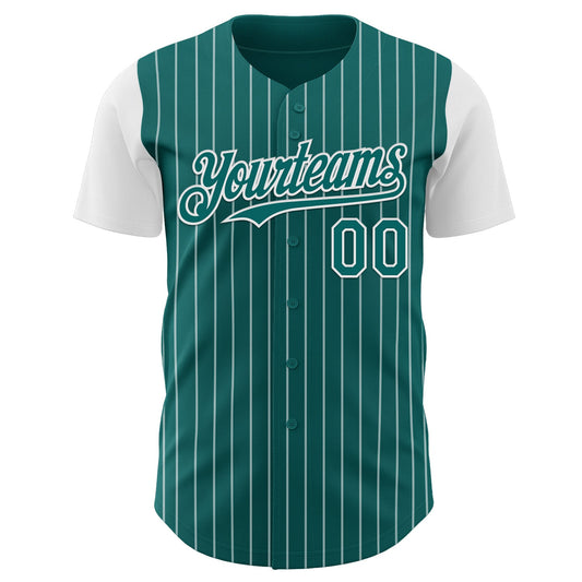 Custom Teal White Pinstripe White Authentic Two Tone Baseball Jersey - Sky-Custom