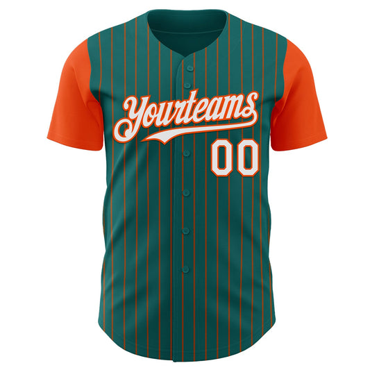 Custom Teal Orange Pinstripe White Authentic Two Tone Baseball Jersey - Sky-Custom