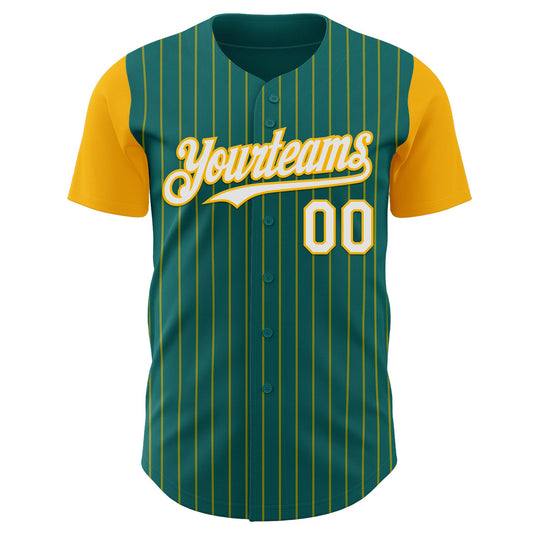 Custom Teal Gold Pinstripe White Authentic Two Tone Baseball Jersey - Sky-Custom