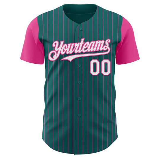Custom Teal Pink Pinstripe White Authentic Two Tone Baseball Jersey - Sky-Custom