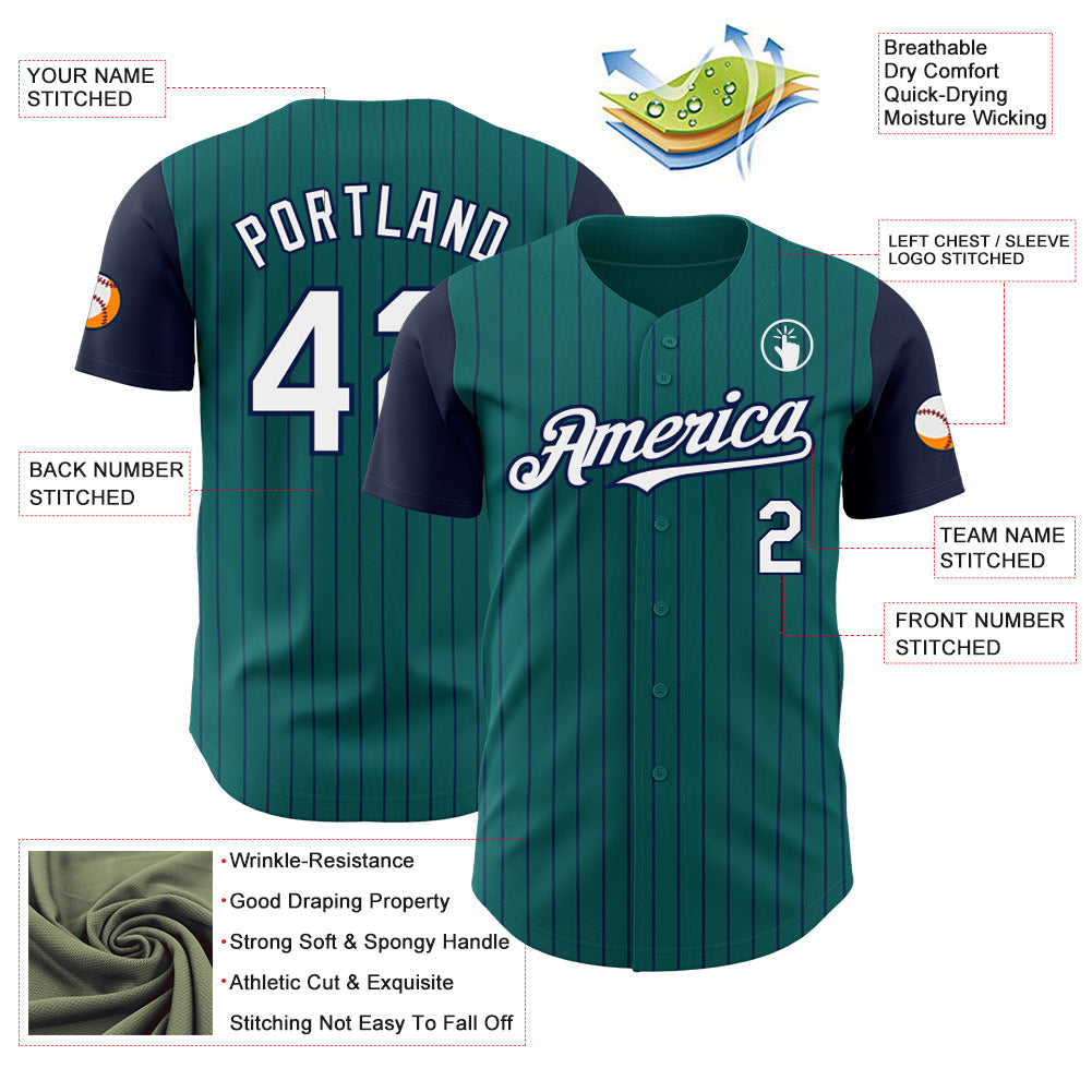 Custom Teal Navy Pinstripe White Authentic Two Tone Baseball Jersey - Sky-Custom