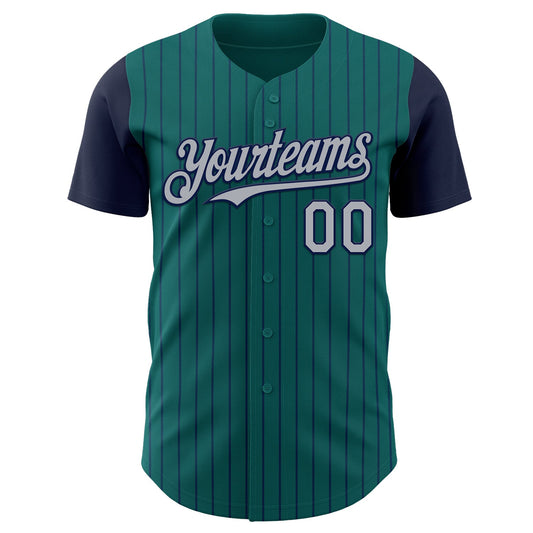 Custom Teal Navy Pinstripe Gray Authentic Two Tone Baseball Jersey - Sky-Custom