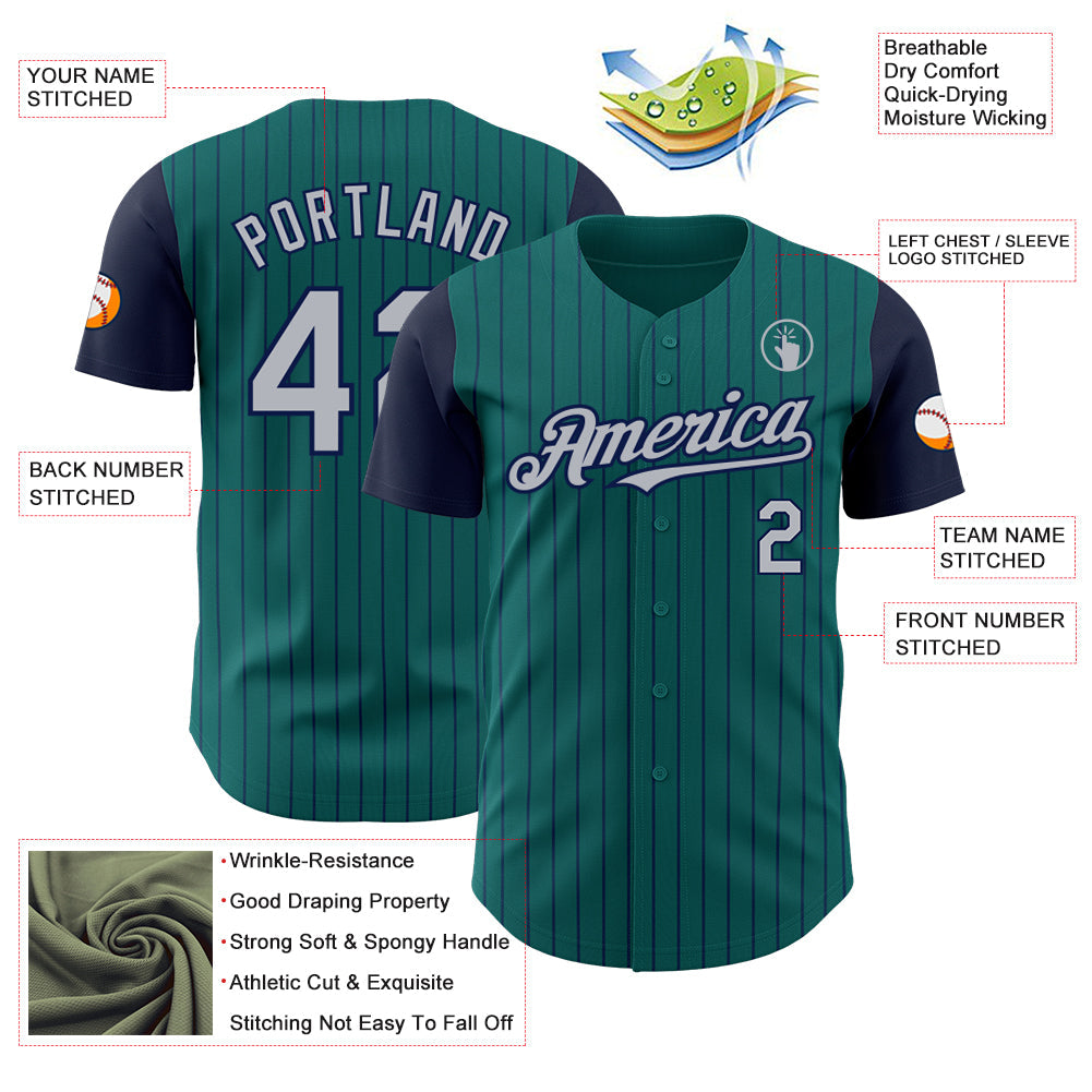 Custom Teal Navy Pinstripe Gray Authentic Two Tone Baseball Jersey - Sky-Custom